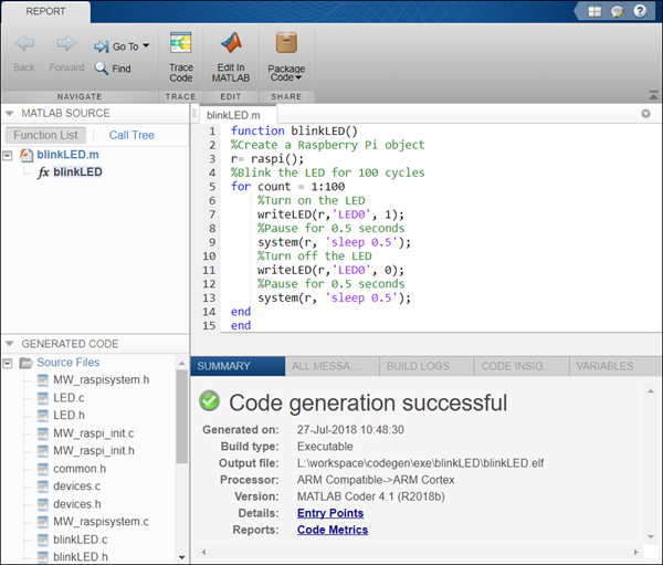 Getting Started with Deploying a MATLAB Function on the Raspberry Pi Hardware